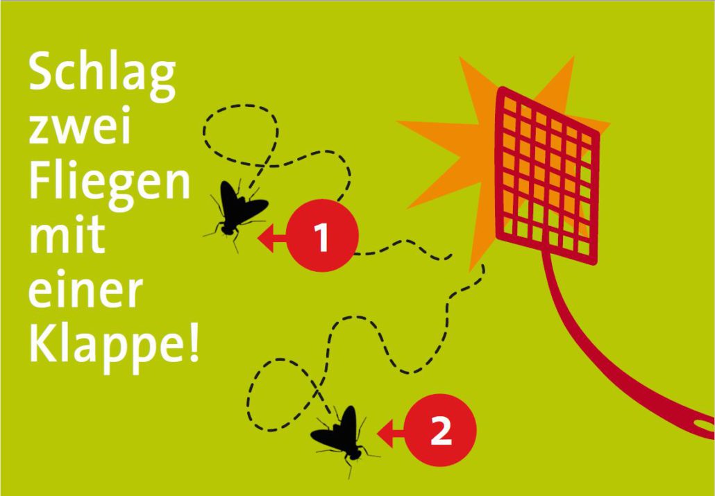 zwei Fliegen mit einer Klappe